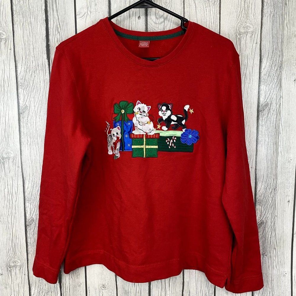 Sweatshirt Red Christmas Cute Kittens and Presents, Large - Merry & Bright